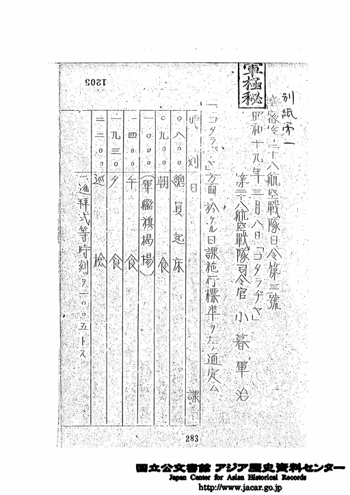 第28航空戦隊戦時日誌 自昭和19年3月1日至昭和19年3月