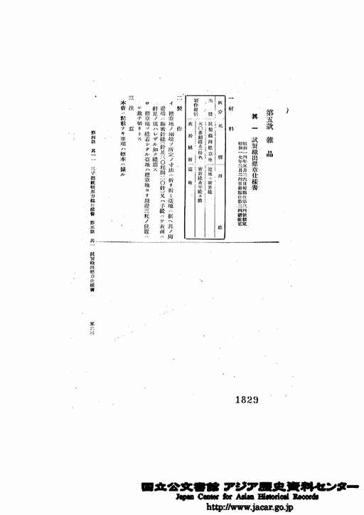陸軍被服品仕様聚 下巻／第2編 軍用被服諸材料／第5款 雑品